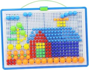 Kisangel 592Pcs Creative DIY Mushroom Nail Mosaic Puzzle Game Set for Educational Pegboard Random Color Enhance Creativity Fine Motor Skills