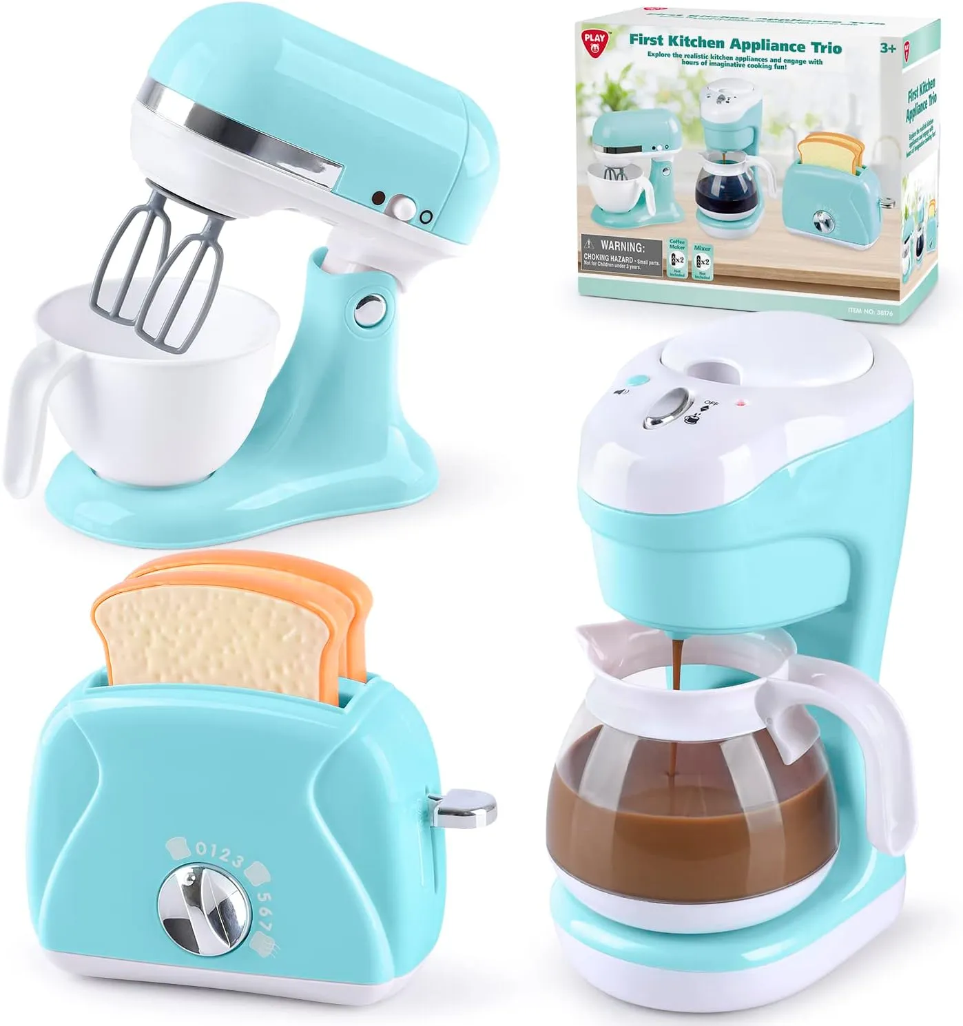 Kitchen Appliances Toys, Kids Play Kitchen Accessories Set, Pretend Kitchen Toys for Kids Ages 4-8, Coffee Maker, Mixer, Toaster with Realistic Lights & Sounds, Gift for Girls Ages 3 