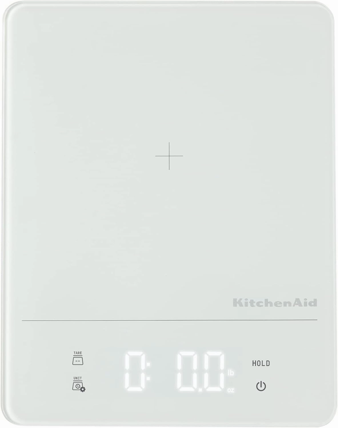 KitchenAid KQ913 Digital Waterproof (IPx7) Kitchen and Food Scale, LED readout, 11 Pound Max Capacity, White