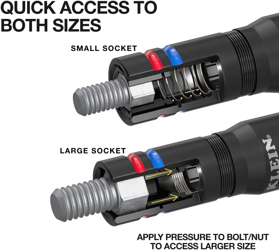 Klein Tools 653QS KNECT Quad Socket, 12 Sizes in 3 Sockets, 4-in-1 Color Coded SAE Impact Rated, Heavy-Duty, 1/4- and 3/8-Inch Drive, 3-1/2- and 6-1/2-Inch Shaft