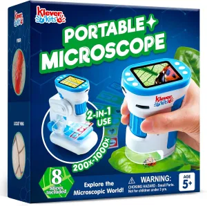 Klever Kits 2 in 1 Handheld Microscope for Kids, 1000X HD Digital Kids Microscope with 2.0'' LED Screen, Portable Pocket Handheld with Slides, 32G Card, Edu Gifts Toys for Ages 5-12