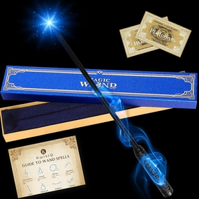 Kwistq Magic Wand Light Up Rechargeable Toy Witch Cosplay Accessory with Spell Guide and Magic Ticket and Gift Box for Christmas Halloween Birthday Party Favors