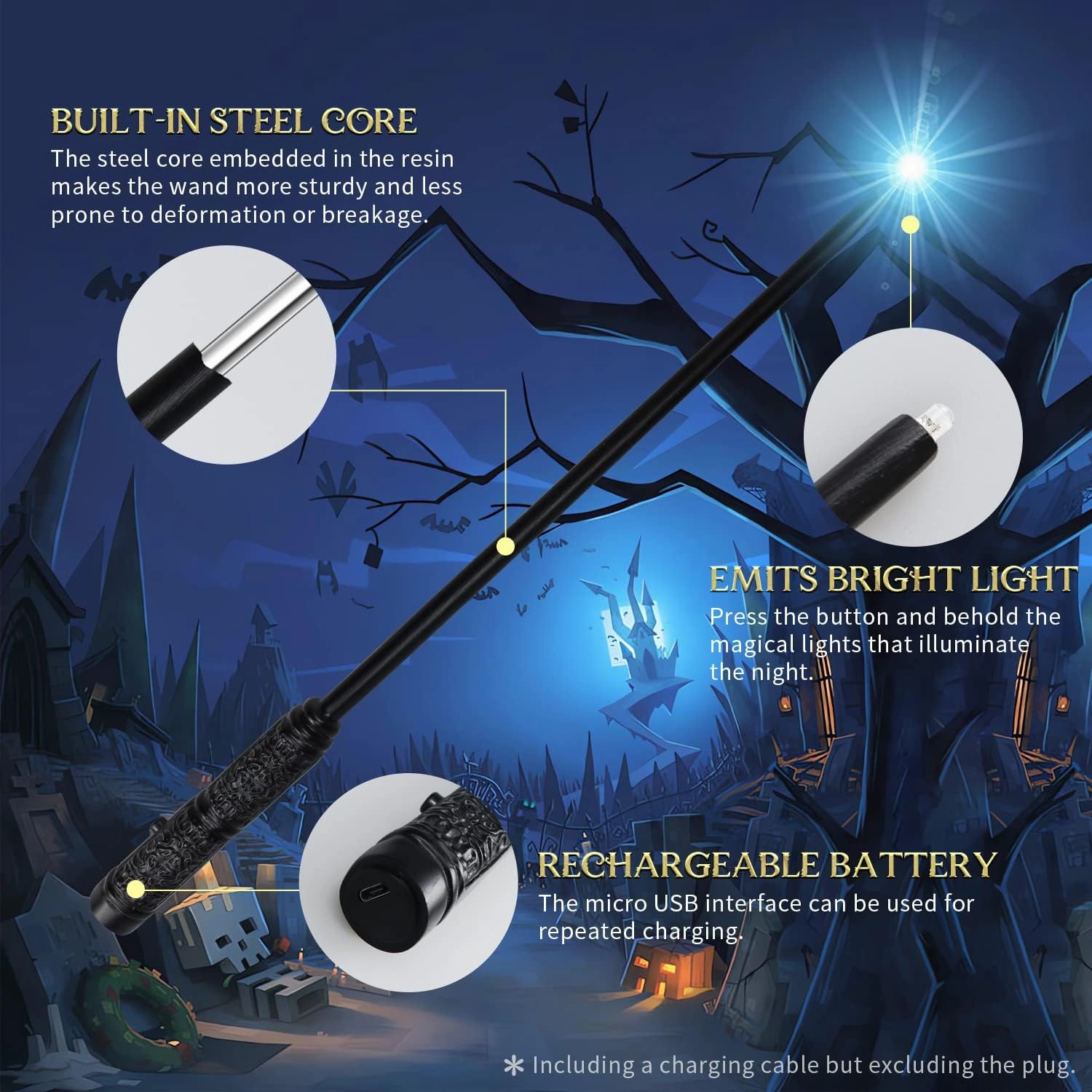 Kwistq Magic Wand Light Up Rechargeable Toy Witch Cosplay Accessory with Spell Guide and Magic Ticket and Gift Box for Christmas Halloween Birthday Party Favors