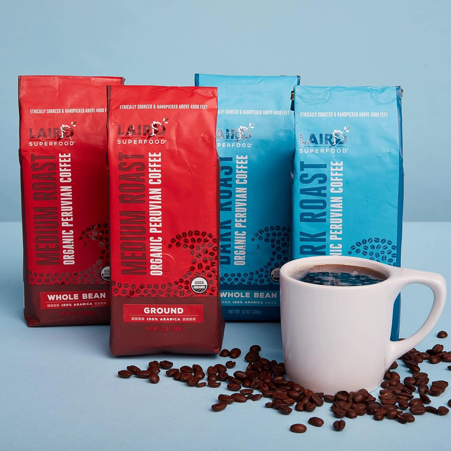 Laird Superfood Peruvian Medium Roast Decaffeinated Ground Coffee, Chemical-Free Decaf Swiss Water Processed Ground Coffee, Gluten-Free, Dairy-Free, Non-GMO, Paleo, Keto Friendly, 12 oz. Bag