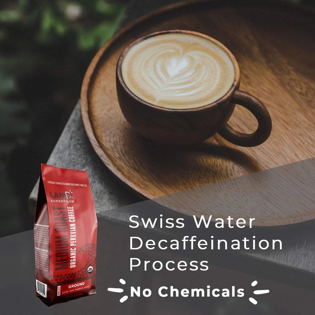 Laird Superfood Peruvian Medium Roast Decaffeinated Ground Coffee, Chemical-Free Decaf Swiss Water Processed Ground Coffee, Gluten-Free, Dairy-Free, Non-GMO, Paleo, Keto Friendly, 12 oz. Bag