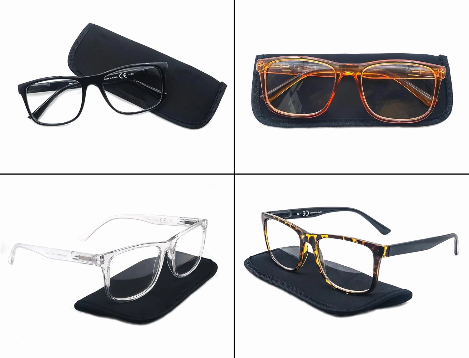 Large Reading Glasses Men  0.50 Oversized Wide Square Readers 4 Pack,Comfy Lightweight Cheaters for Big Head