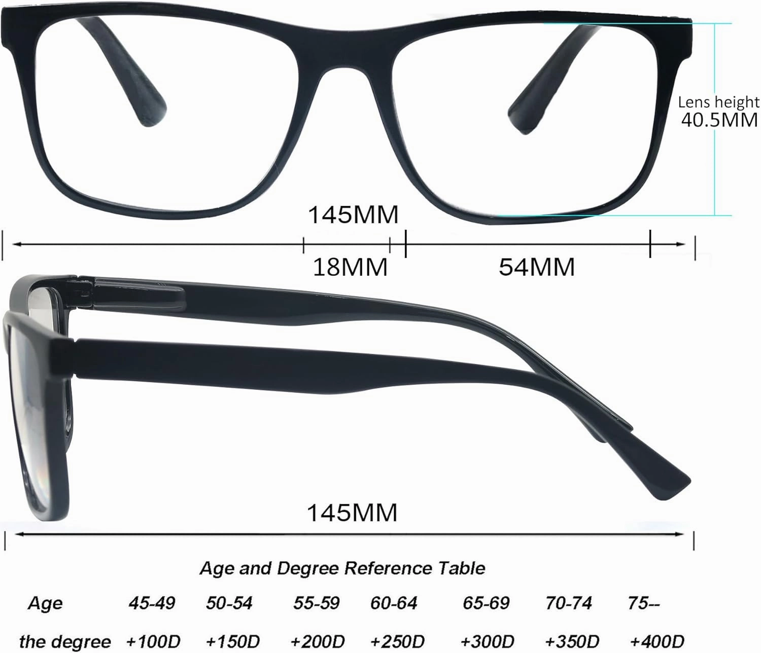 Large Reading Glasses Men  0.50 Oversized Wide Square Readers 4 Pack,Comfy Lightweight Cheaters for Big Head