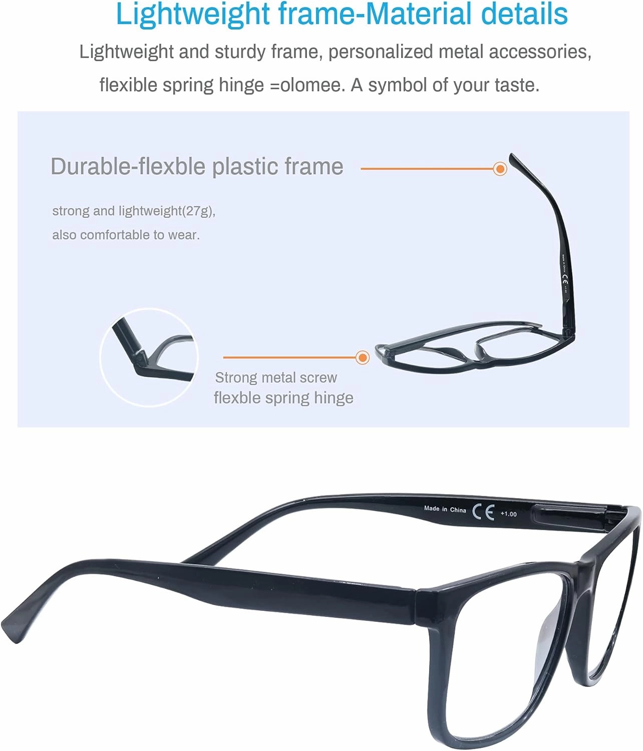 Large Reading Glasses Men  0.50 Oversized Wide Square Readers 4 Pack,Comfy Lightweight Cheaters for Big Head