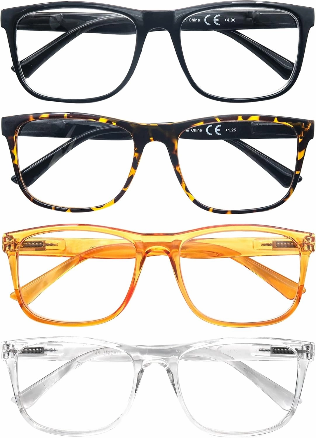 Large Reading Glasses Men  0.50 Oversized Wide Square Readers 4 Pack,Comfy Lightweight Cheaters for Big Head