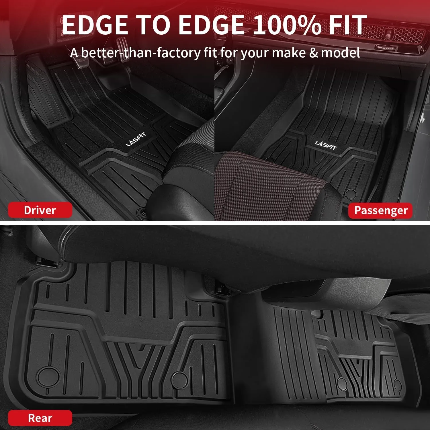 LASFIT Floor Mats and Trunk Mat for Honda Civic 2025 2024 2023 2022 Sedan (Fits Rear Seats with or Without USB Ports), All Weather TPE Car Floor Liners,1st & 2nd Row & Trunk Liner(Not for Hatchback)