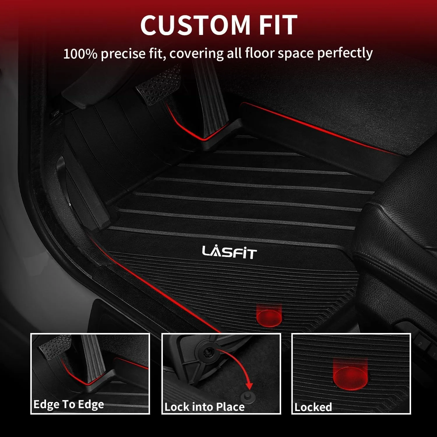 LASFIT Floor Mats for BMW 3 Series 2012-2018 320i 328d 328i 330e 330i 335i 340i M3 RWD & Sedan Only(Not for 335is, X-Drive, GT), All Weather TPE Custom Fit Car Liners 1st & 2nd Row Mat, Black