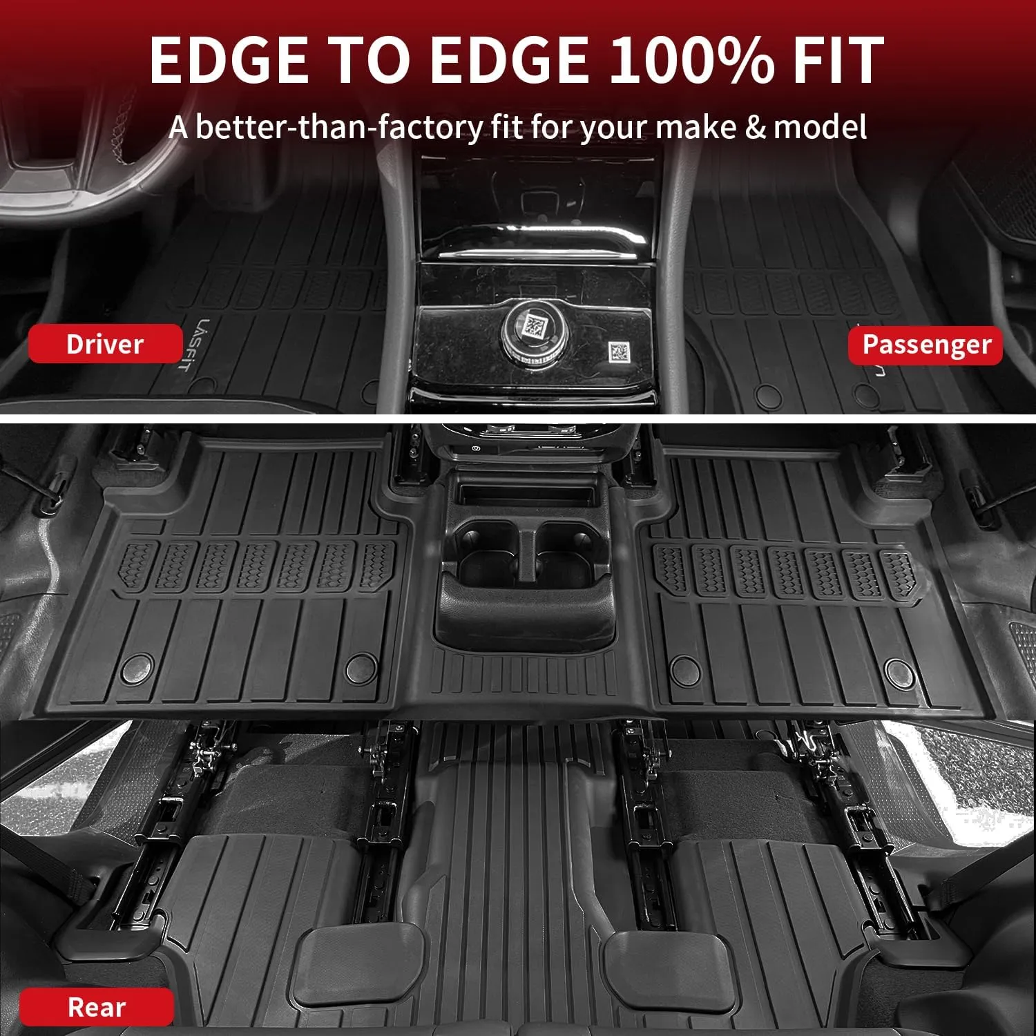 LASFIT Floor Mats for Jeep Grand Cherokee L 2021-2025 (ONLY for 6-Passenger Without Center Console) All Weather TPE Custom Fit Car Mats Floor Liners 1st & 2nd & 3th Row, Black