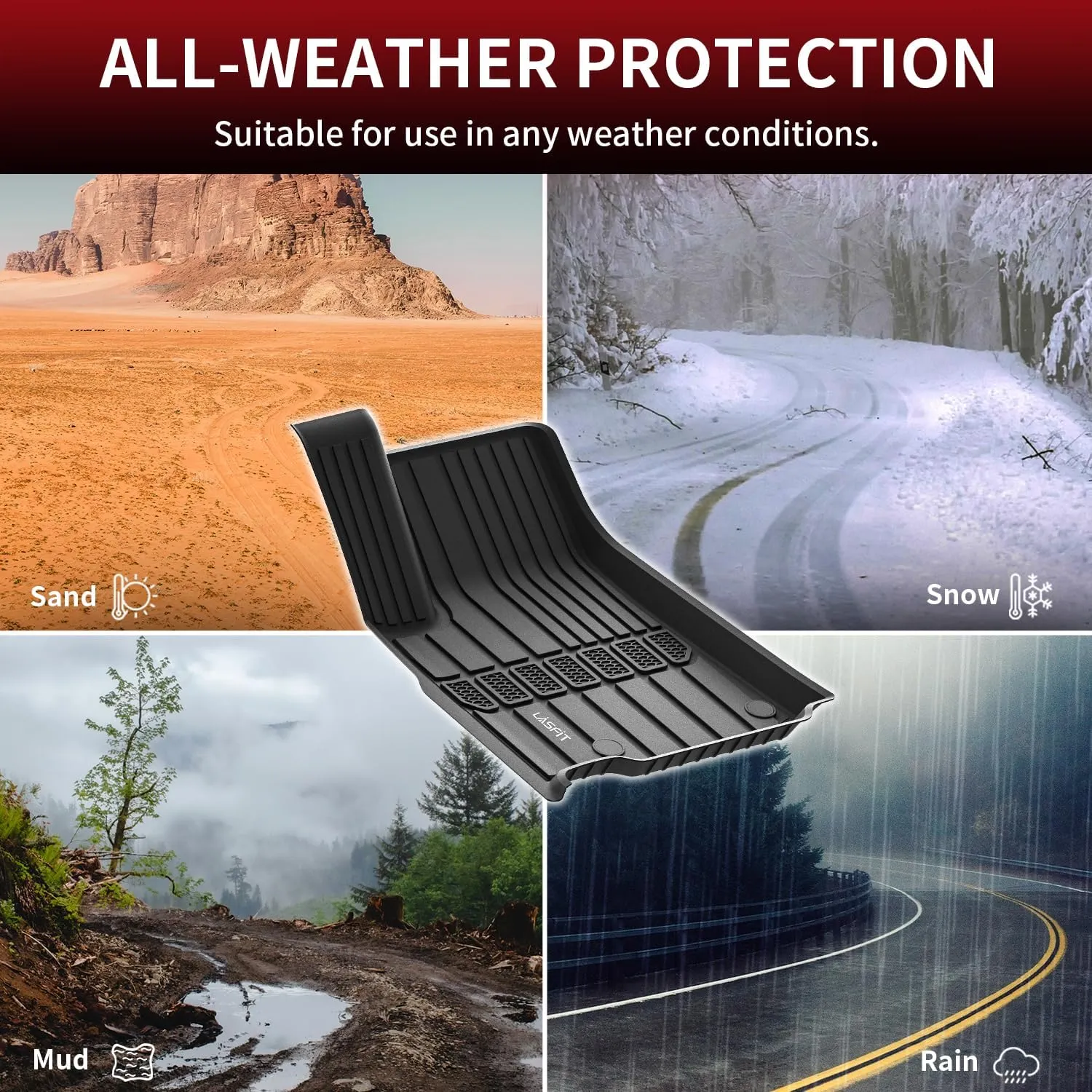 LASFIT Floor Mats for Jeep Grand Cherokee L 2021-2025 (ONLY for 6-Passenger Without Center Console) All Weather TPE Custom Fit Car Mats Floor Liners 1st & 2nd & 3th Row, Black