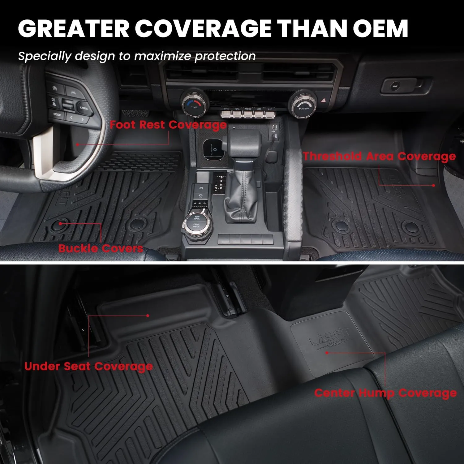 LASFIT Floor Mats&Trunk Mat with Backrest Mat for Toyota 4Runner 2025(Only Fit 7 Seats), All Weather TPE Custom Fit Floor Liner for 4Runner SR5/TRD/Limited 6th gen Front&Rear 4 Runner Car Mats, Black