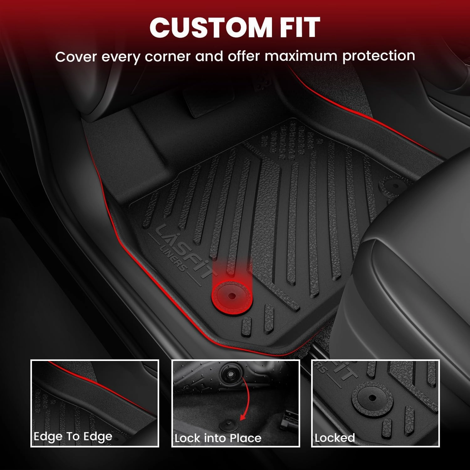 LASFIT Floor Mats & Cargo Mats Fits for Hyundai Kona 2023 2022 2021 2020 2019 2018/ Hyundai Kona N 2023 2022, All Weather TPE Custom Fit Floor Liners for 1st and 2nd Rows Car Mats & Trunk Mats, Black