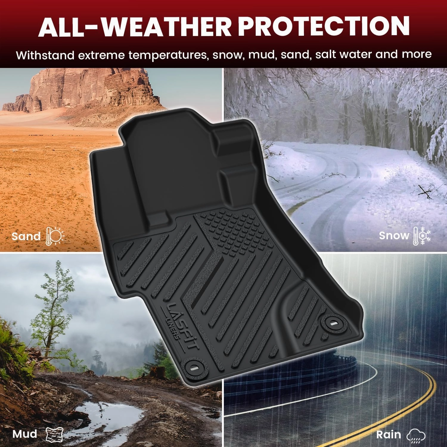 LASFIT Floor Mats & Cargo Mats Fits for Hyundai Kona 2023 2022 2021 2020 2019 2018/ Hyundai Kona N 2023 2022, All Weather TPE Custom Fit Floor Liners for 1st and 2nd Rows Car Mats & Trunk Mats, Black