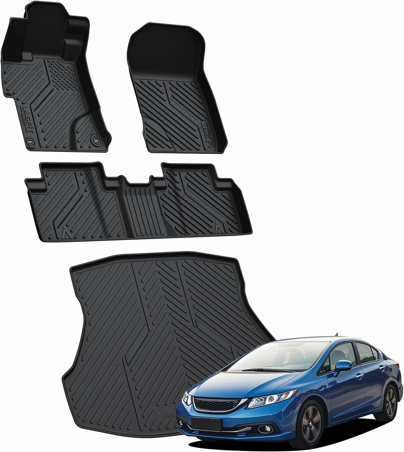 LASFIT Floor Mats & Cargo Mats Fits for Hyundai Kona 2023 2022 2021 2020 2019 2018/ Hyundai Kona N 2023 2022, All Weather TPE Custom Fit Floor Liners for 1st and 2nd Rows Car Mats & Trunk Mats, Black