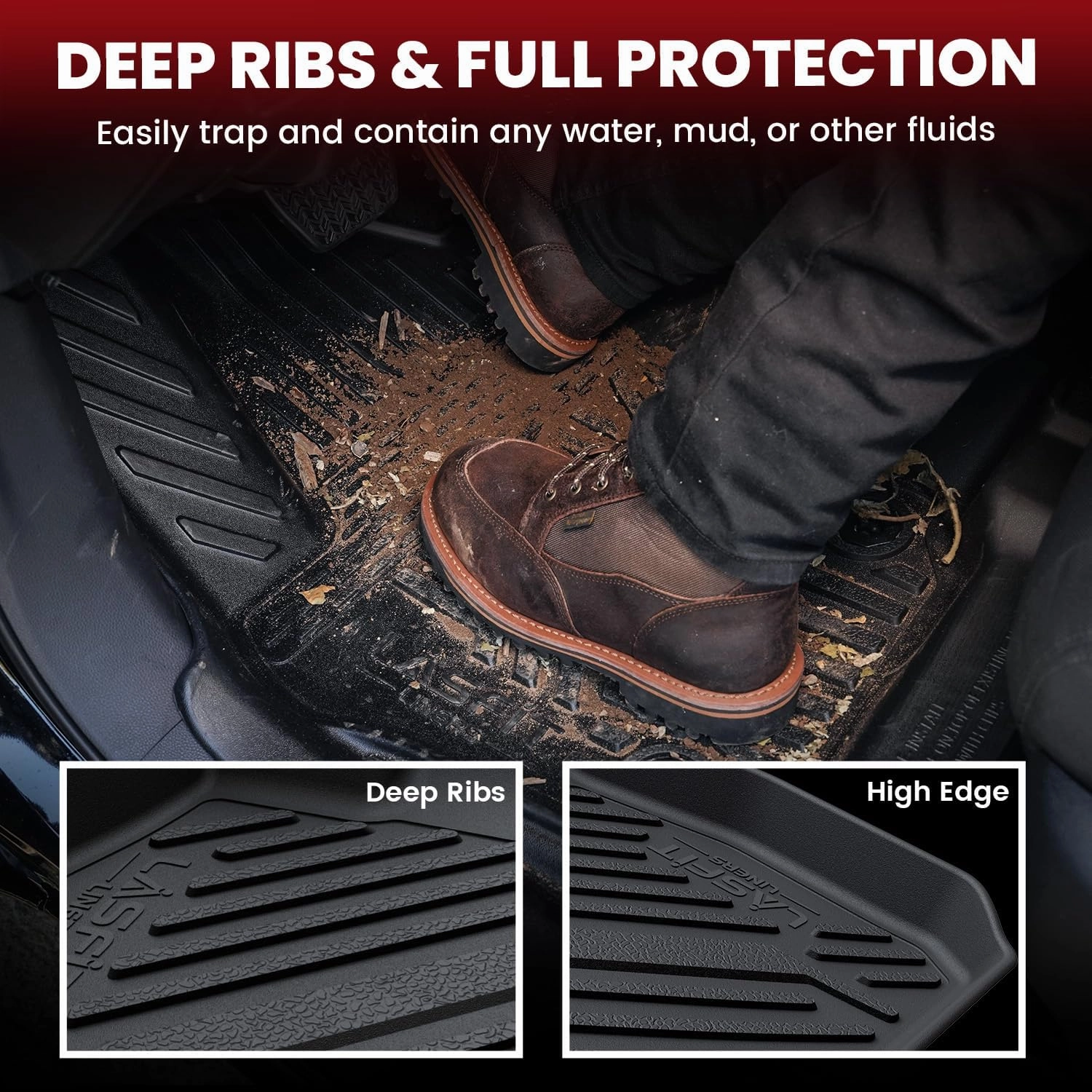 LASFIT Floor Mats & Cargo Mats Fits for Hyundai Kona 2023 2022 2021 2020 2019 2018/ Hyundai Kona N 2023 2022, All Weather TPE Custom Fit Floor Liners for 1st and 2nd Rows Car Mats & Trunk Mats, Black