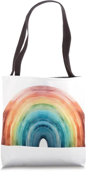 Layered Watercolor Rainbow in Arch Layout Tote Bag