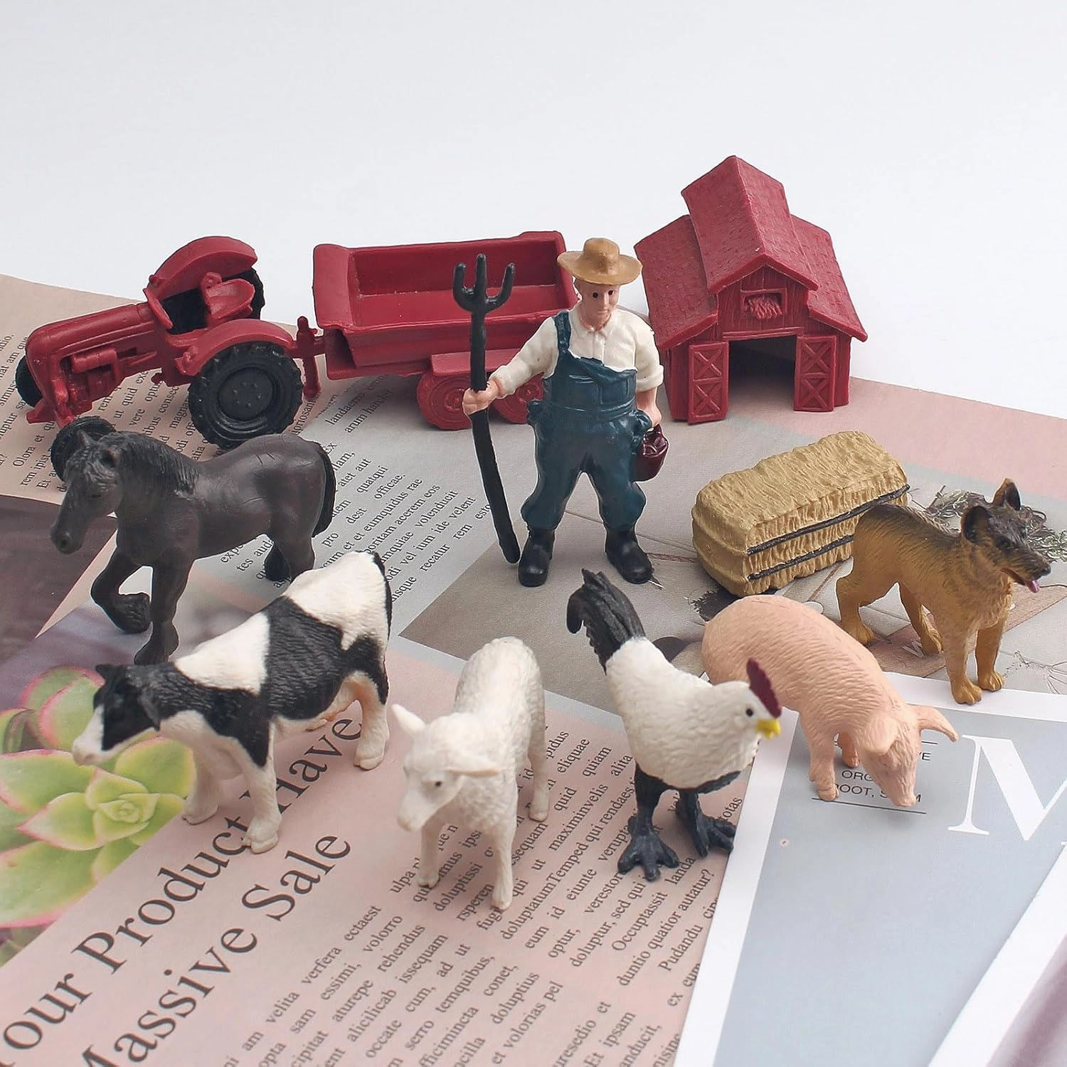 LC JoyCre Small Barn Farm Animals Playset Farm Toy Farm Animals Figurines for Cake Topper for Toddlers 1-3