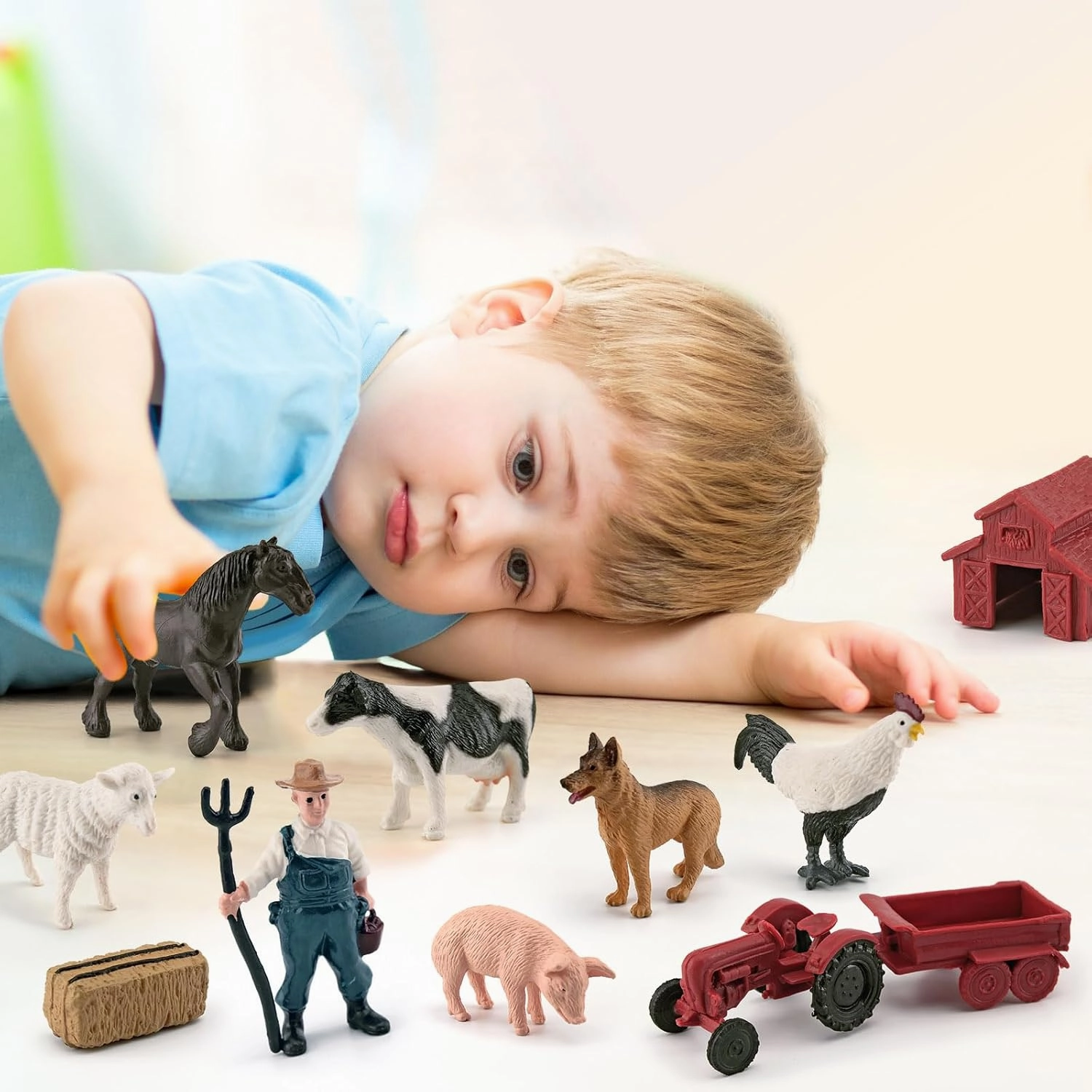 LC JoyCre Small Barn Farm Animals Playset Farm Toy Farm Animals Figurines for Cake Topper for Toddlers 1-3