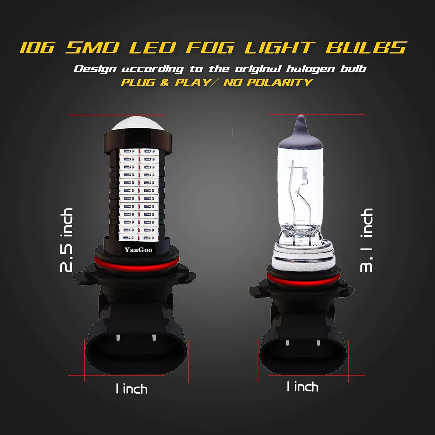 LED DRL Fog Lights,Replacement of Halogen HID,360 Degree Bright 9006 RED