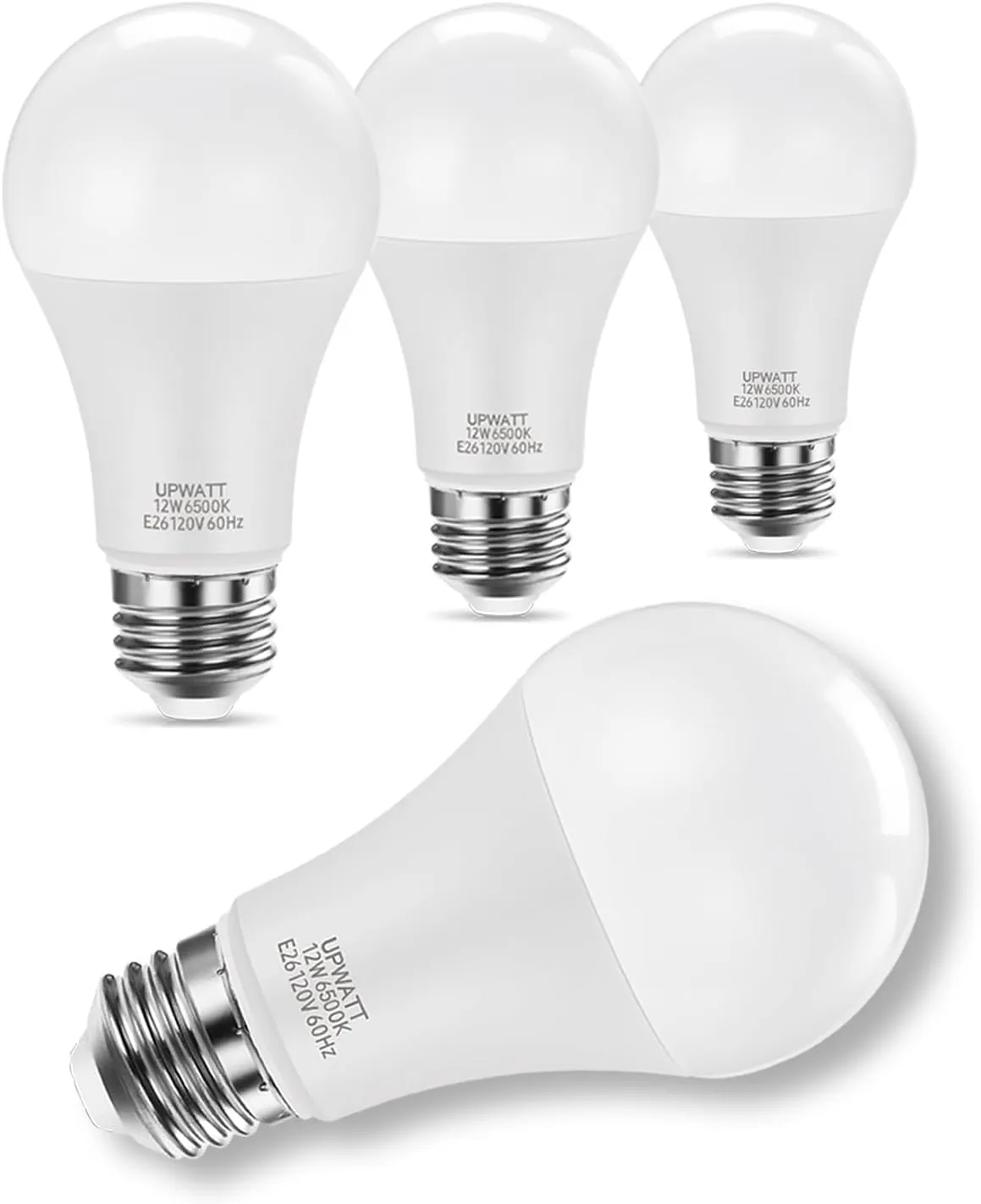LED Light Bulbs, A19 Daylight 6500K Light Bulb, 12W (100 Watt Equivalent) 1200 Lumens, Non-Dimmable, E26 Standard Medium Base Super Bright Lamp for Bathroom Home Lighting 4 Packs