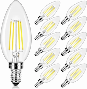 LED Candle Bulbs 40W Equivalent, E12 Candelabra Light 4W 470Lm Clear Edison, Daylight White 5000K B11 Classic Bright Filament, Non-Dimmable Decorative for Lamps, Pack of 10