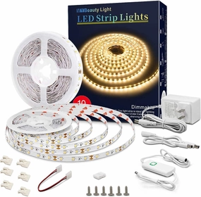 Led Strip Lights 32.8ft Warm White Dimmable Led Light Strip Flexible Rope Lights Kits with 12v Etl Power Supply, Adhesive Clips, Dimmer Switch and Connectors for Indoor Decor
