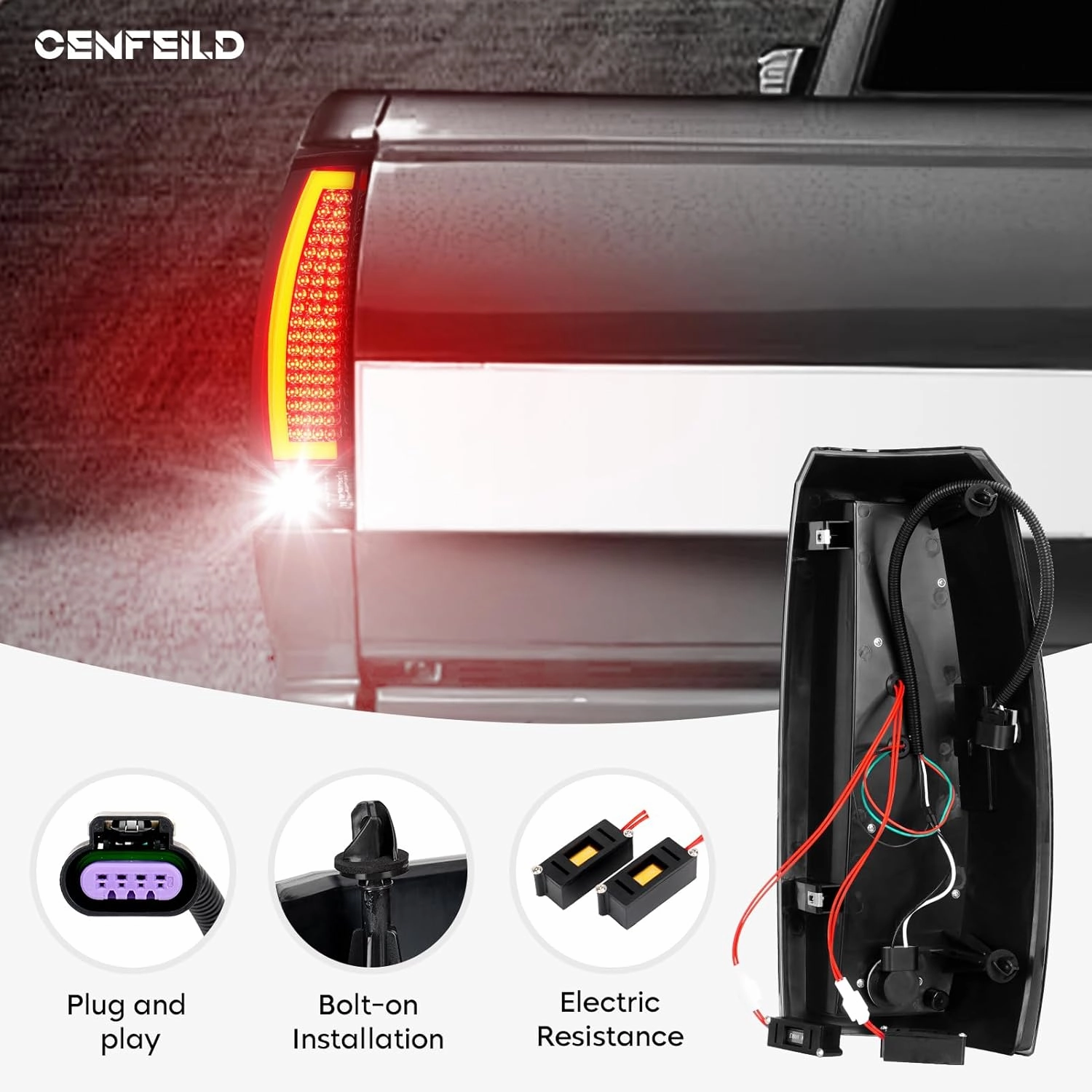 LED Tail Lights Assembly   3rd Third Brake Cargo Lamp Compatible with Chevy Avalanche 2007-2012, Rear Taillights & High Mount Stop Light Set, Smoked Lens, 3 Pcs