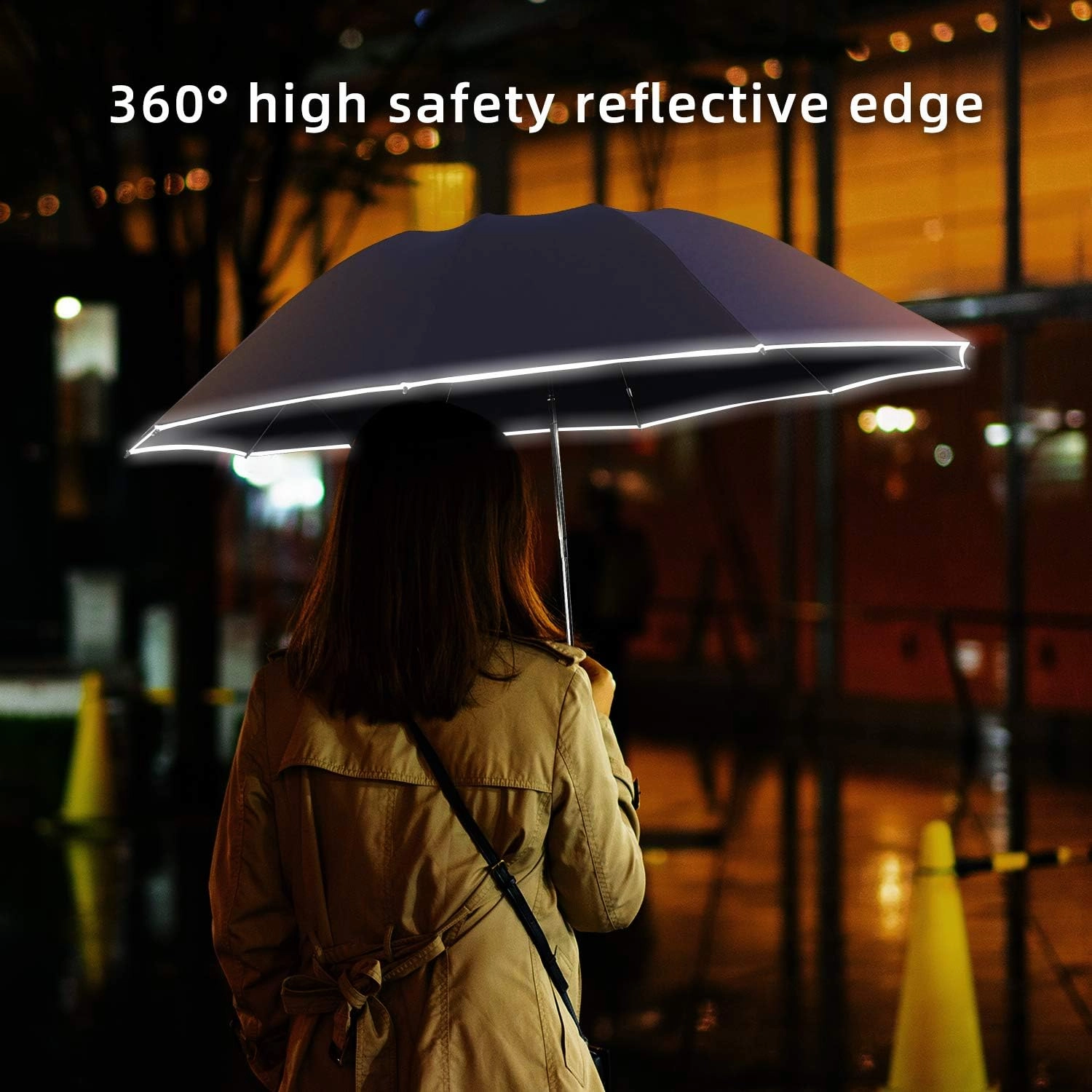 Lejorain Golf Large Inverted Umbrella - Black Big Windproof Heavy Duty Upside Down 54in Compact Car Automatic Folding Reflective Umbrella