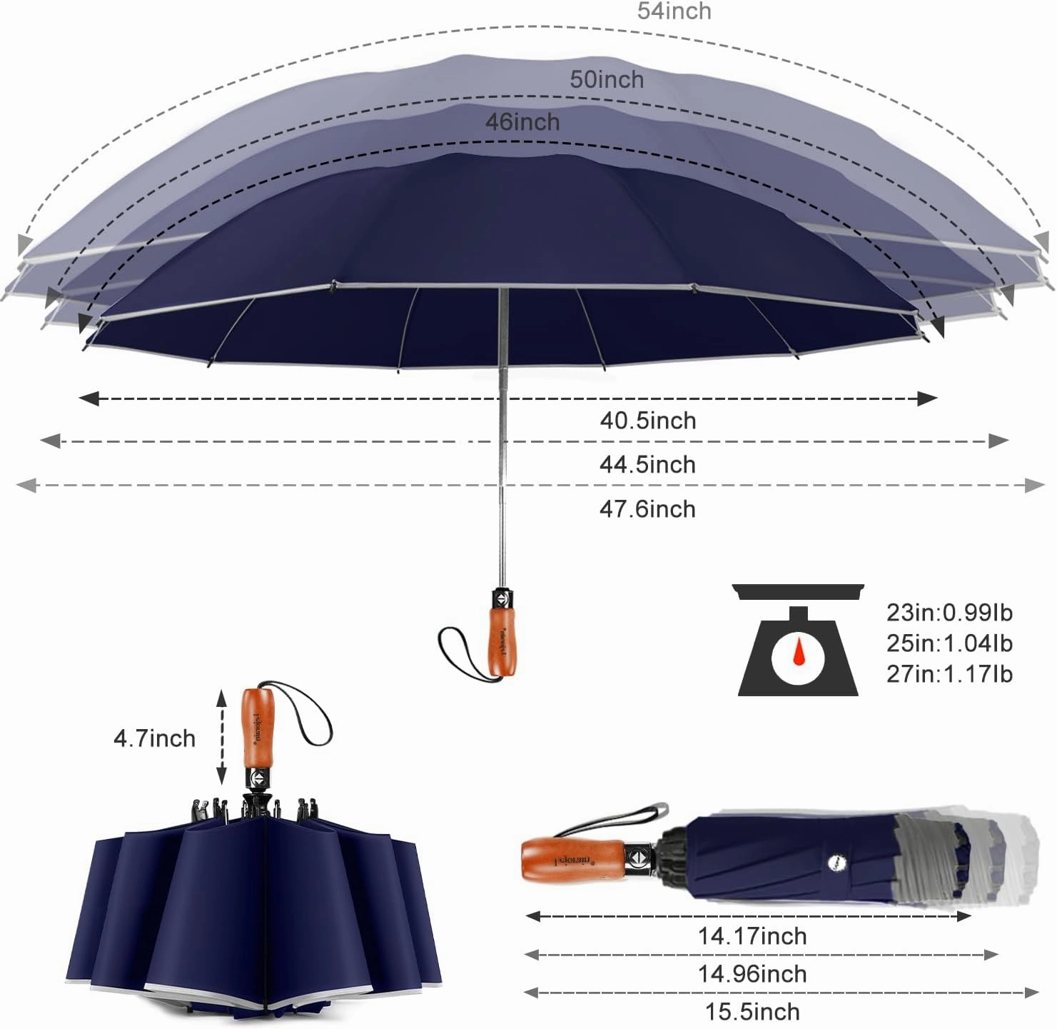 Lejorain Golf Large Inverted Umbrella - Black Big Windproof Heavy Duty Upside Down 54in Compact Car Automatic Folding Reflective Umbrella