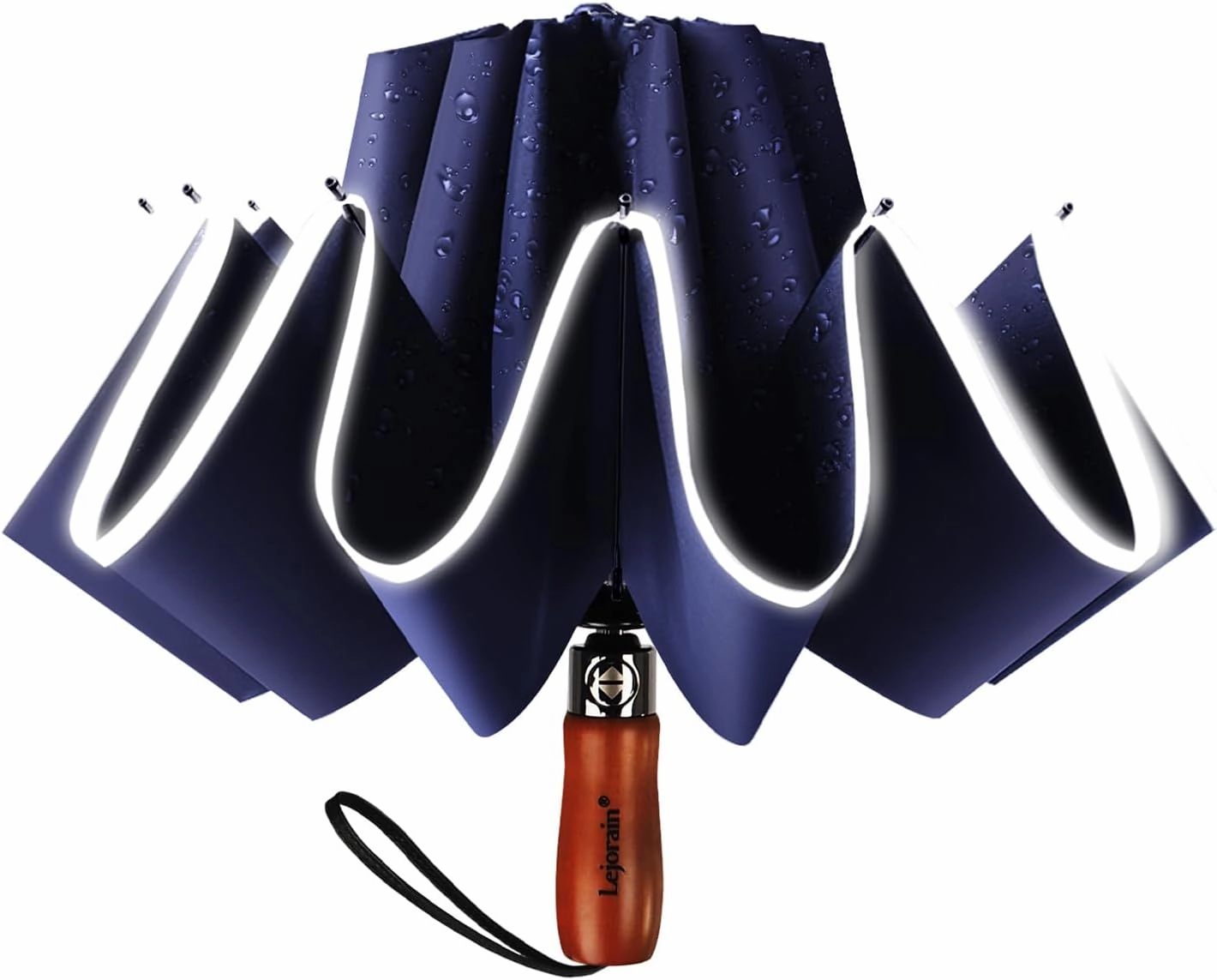 Lejorain Golf Large Inverted Umbrella - Black Big Windproof Heavy Duty Upside Down 54in Compact Car Automatic Folding Reflective Umbrella