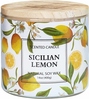 Lemon Candle, Sicilian Lemon Scented Candle, Large 3 Wicks Candle, 14 oz