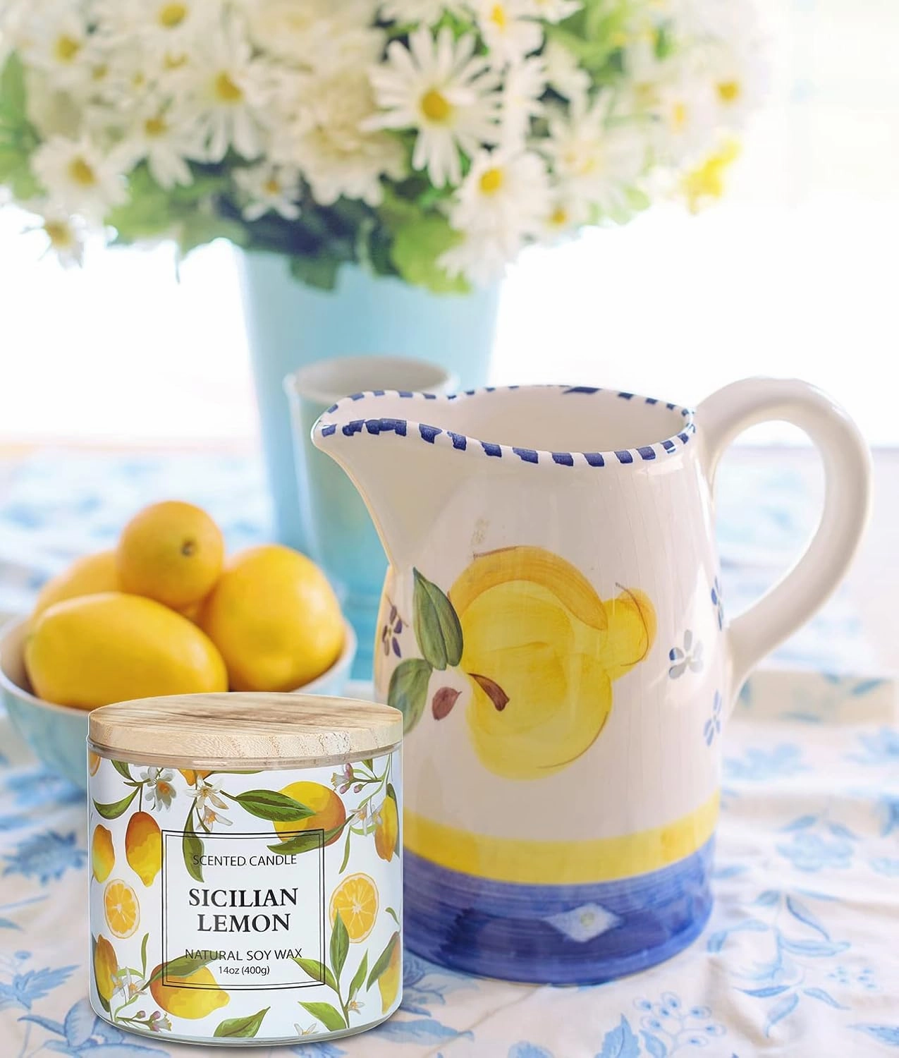 Lemon Candle, Sicilian Lemon Scented Candle, Large 3 Wicks Candle, 14 oz