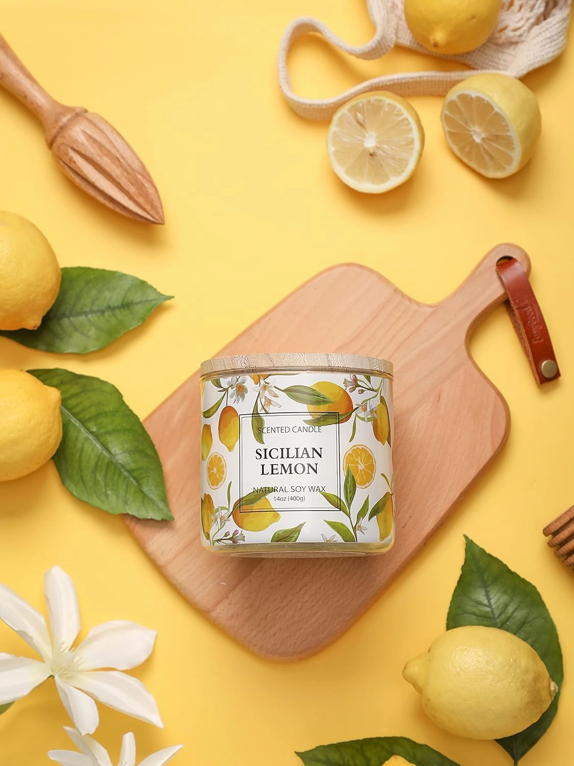 Lemon Candle, Sicilian Lemon Scented Candle, Large 3 Wicks Candle, 14 oz