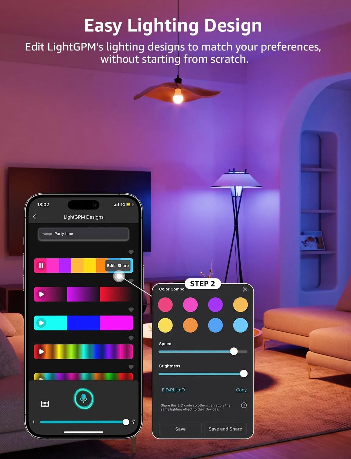 Lepro B1 AI Smart Light Bulbs - WiFi & Bluetooth RGBWW Color Changing LED Bulb Compatible with Alexa & Google Assistant, AI Generated Lighting LLM, AI Voice Control, Music Sync, 2.4GHz Only, 4 Packs