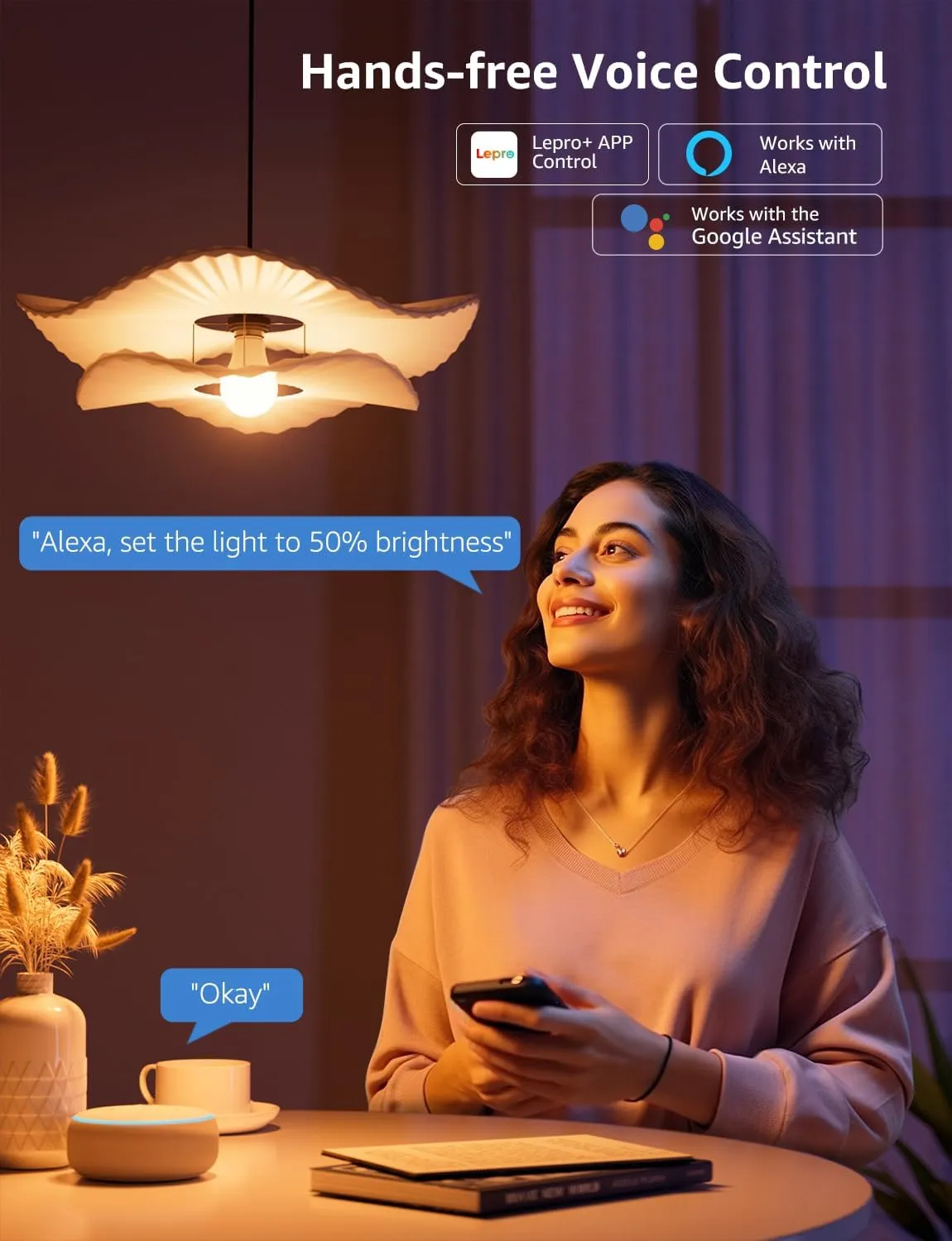 Lepro B1 AI Smart Light Bulbs - WiFi & Bluetooth RGBWW Color Changing LED Bulb Compatible with Alexa & Google Assistant, AI Generated Lighting LLM, AI Voice Control, Music Sync, 2.4GHz Only, 4 Packs