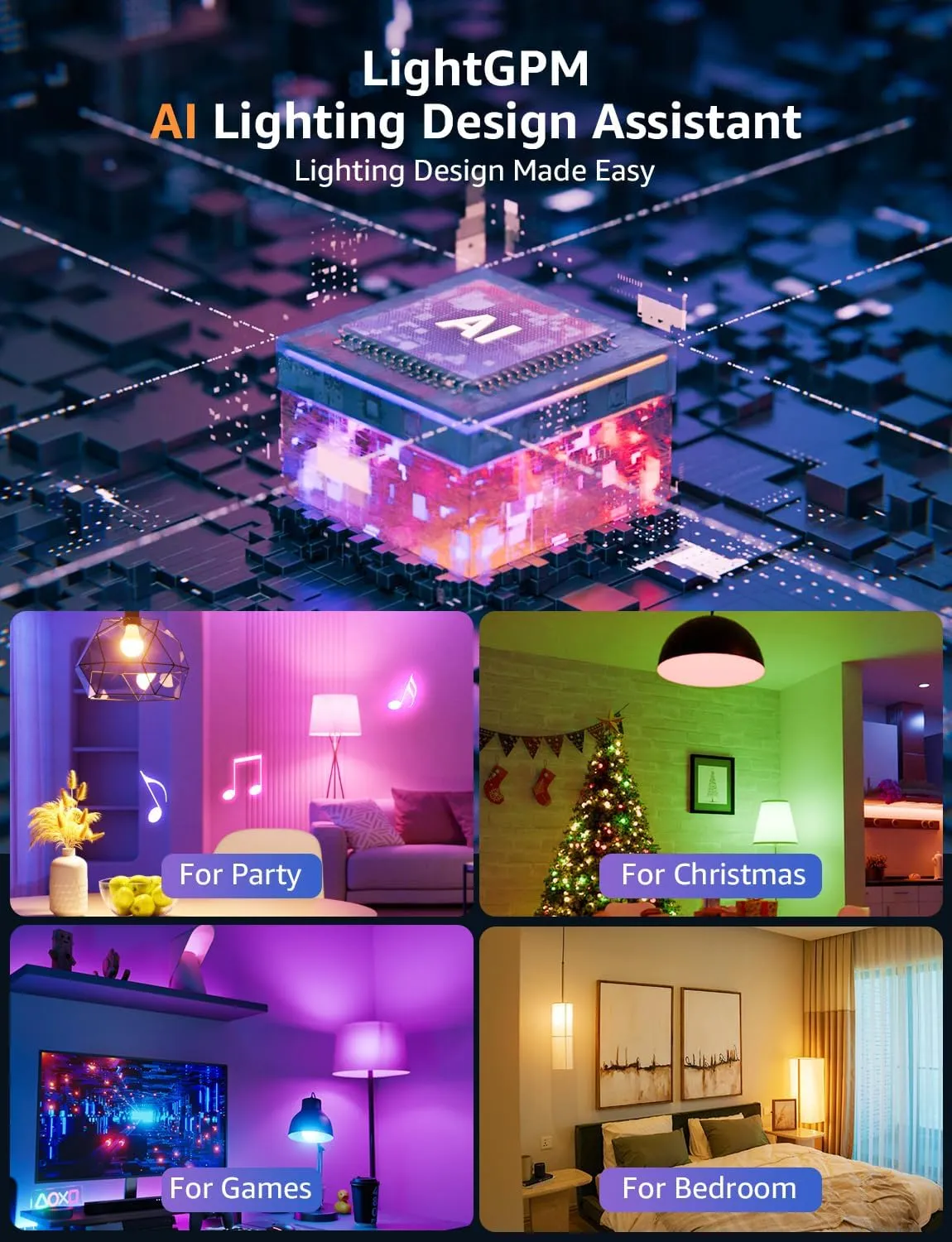 Lepro B2 AI Smart Light Bulbs - 1100LM WiFi & Bluetooth RGBWW Color Changing LED Bulb, Works with Alexa & Google Assistant, AI Generated Lighting, AI Voice Control, Music Sync, 2.4GHz Only, 4 Pack