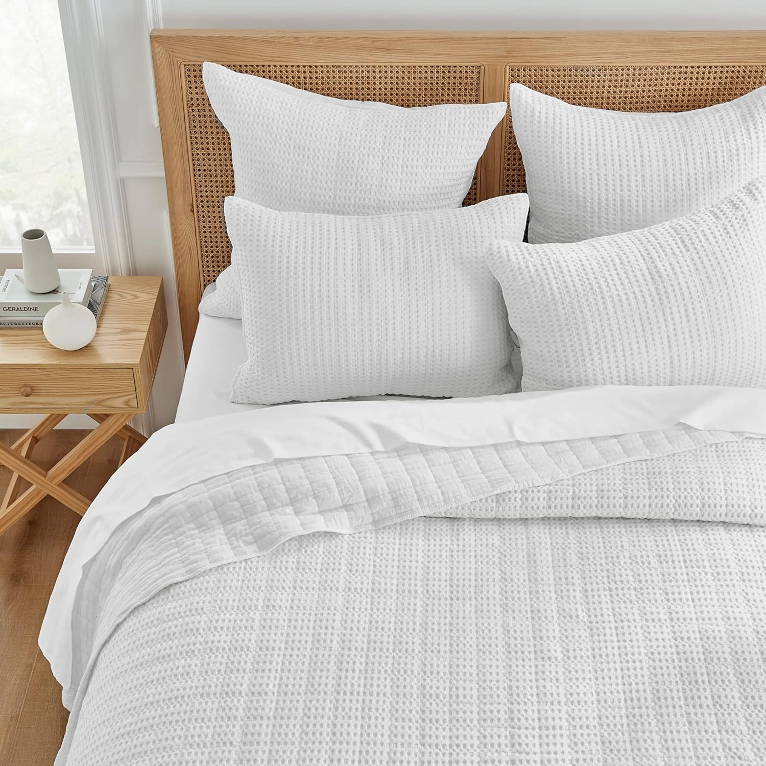 Levtex Home - Mills Waffle - Full/Queen Quilt Set - Bright White Cotton Waffle - Quilt Size (88 x 92in.), Sham Size (26 x 20in.)