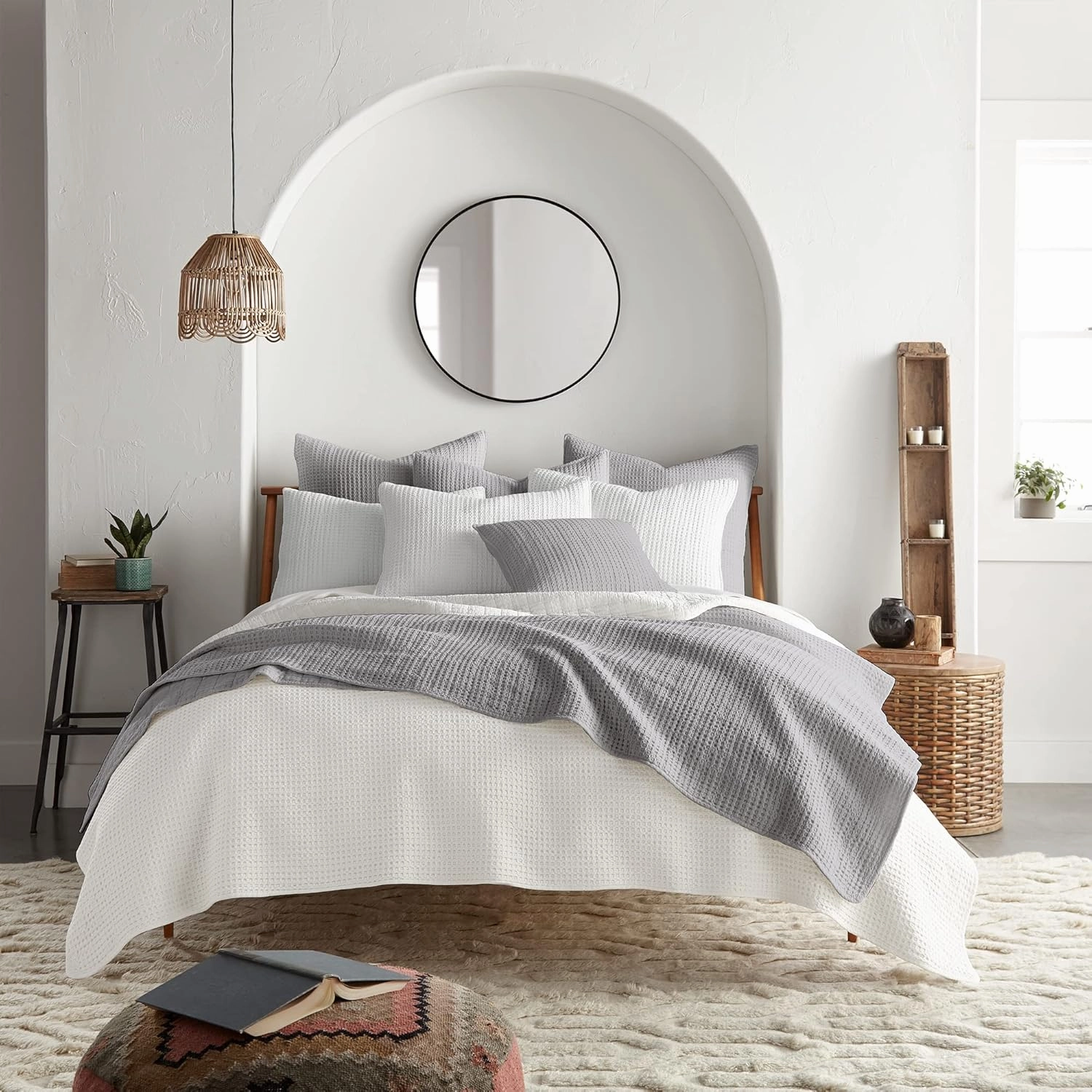 Levtex Home - Mills Waffle - Full/Queen Quilt Set - Bright White Cotton Waffle - Quilt Size (88 x 92in.), Sham Size (26 x 20in.)