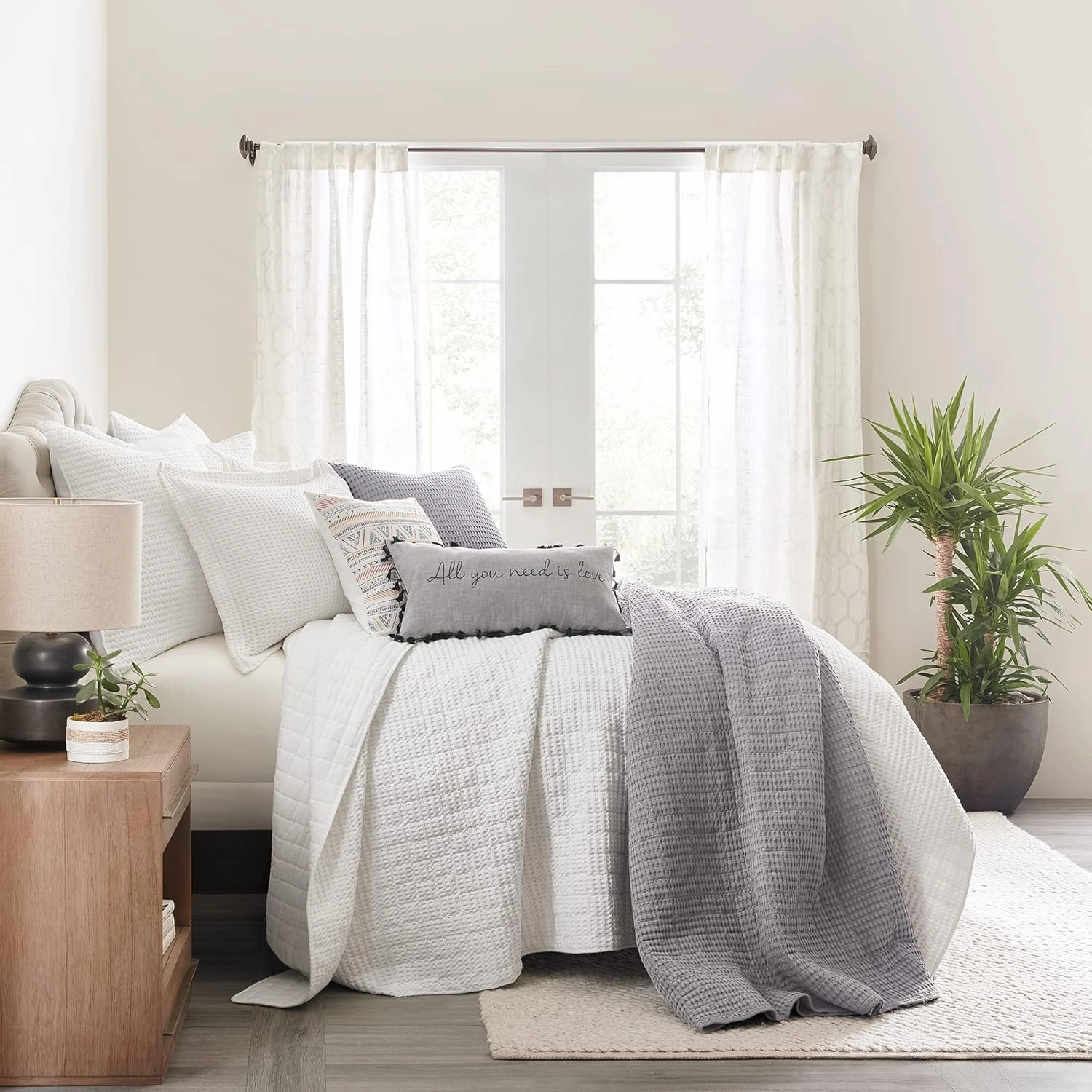 Levtex Home - Mills Waffle - Full/Queen Quilt Set - Bright White Cotton Waffle - Quilt Size (88 x 92in.), Sham Size (26 x 20in.)