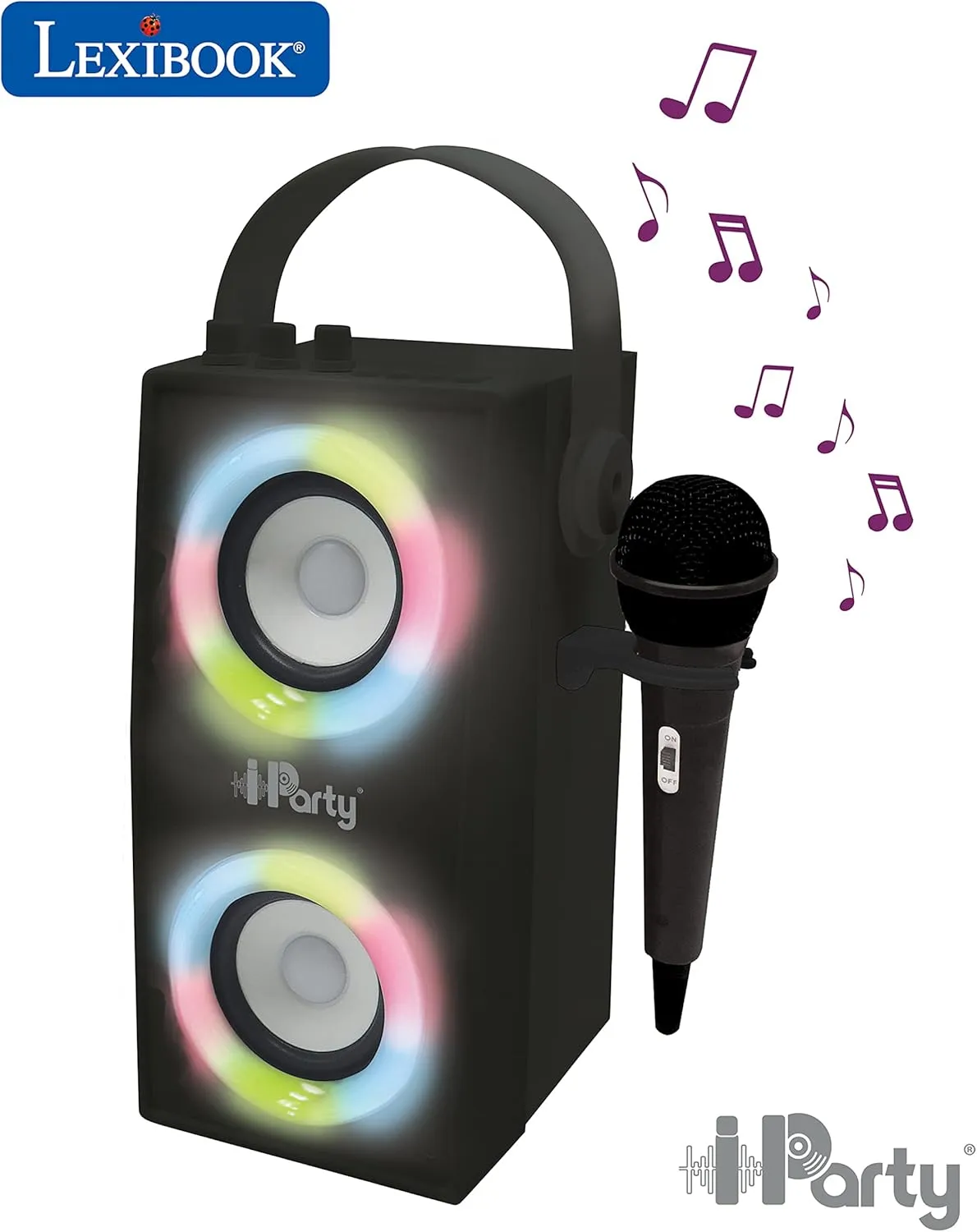 Lexibook iParty - Portable Bluetooth Light Speaker with Microphone, Light Effects, Karaoke, Wireless, USB, SD Card, Rechargeable Battery, Black, BTP180BKZ