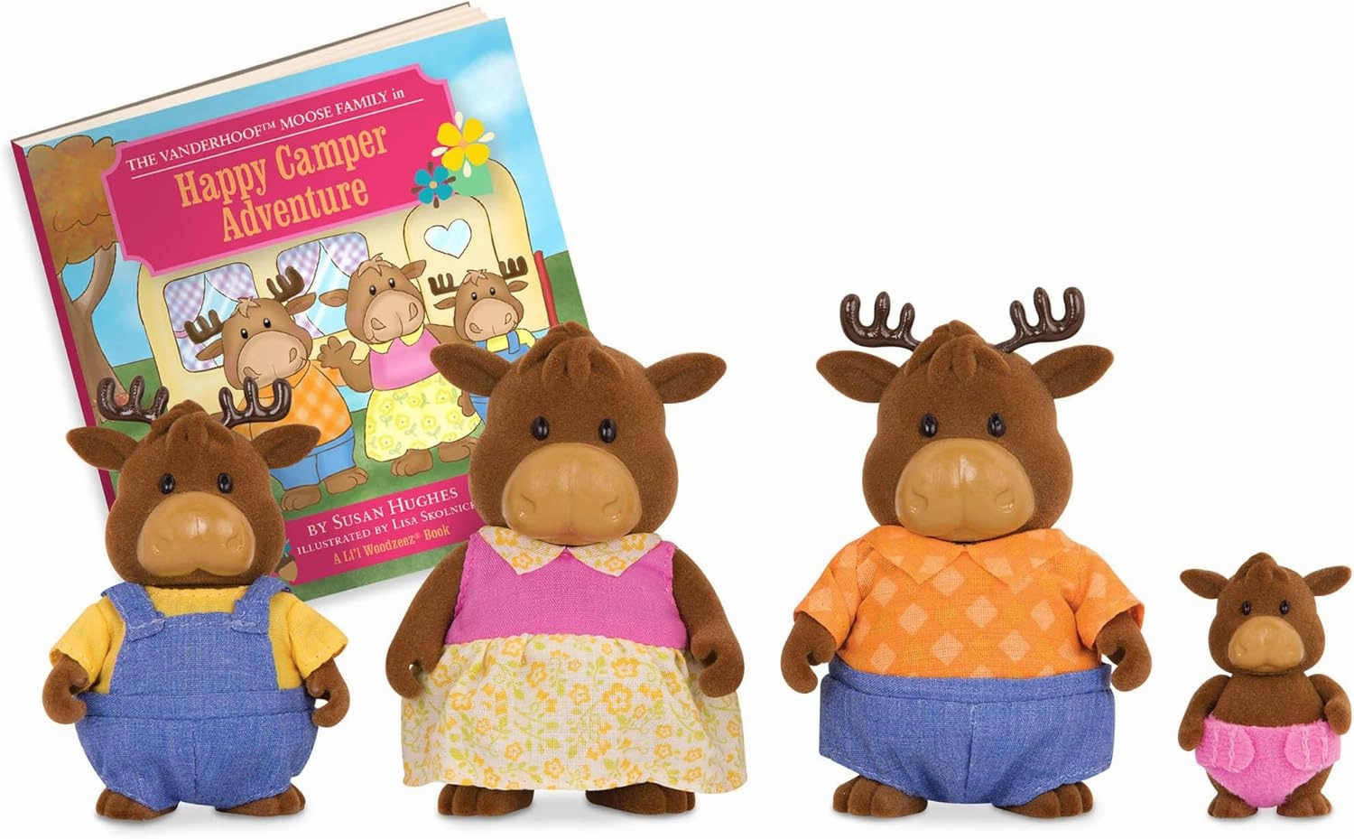 Li'l Woodzeez Moose Family Set – Vanderhoof Moose with Storybook – 5pc Toy Set with Miniature Animal Figurines – Family Toys and Books for Kids Age 3 