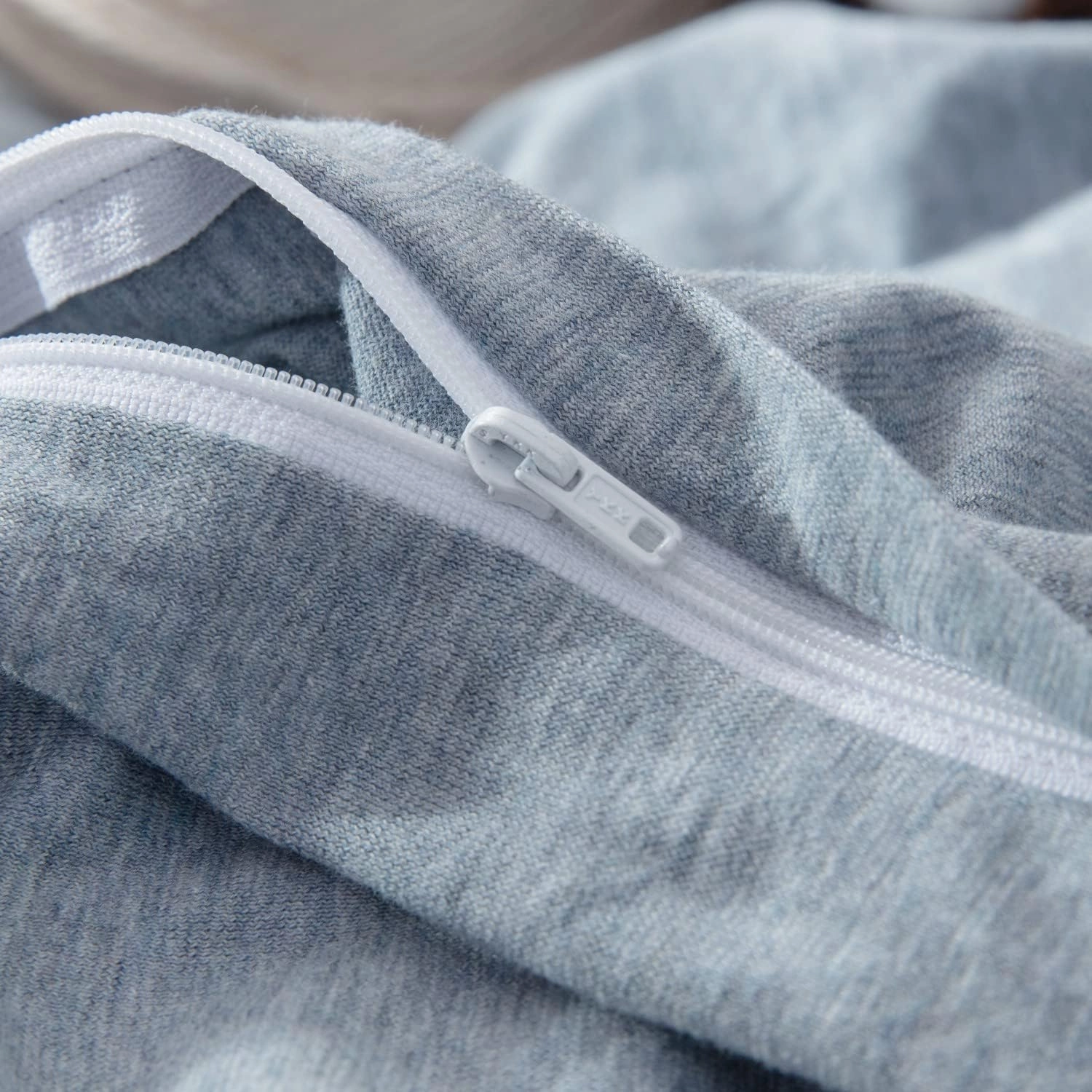 LIFETOWN 100% Jersey Knit Cotton Duvet Cover Set T-Shirt Feel Bedding Set Ultra Soft Wrinkle-Free (Heathered Greyish Blue, Queen)
