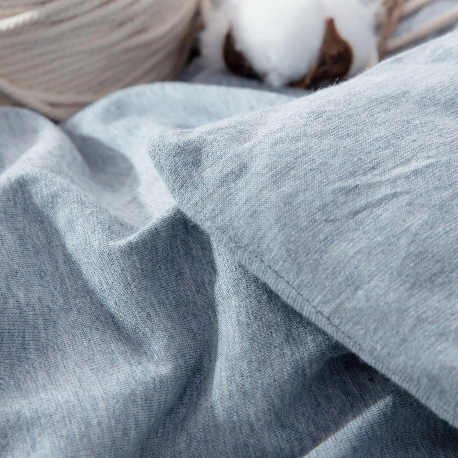 LIFETOWN 100% Jersey Knit Cotton Duvet Cover Set T-Shirt Feel Bedding Set Ultra Soft Wrinkle-Free (Heathered Greyish Blue, Queen)
