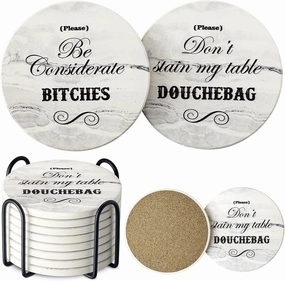 LIFVER Funny Coasters Set - White Elephant & Christmas Coasters - Unique & Funny Gifts for Women, Men, Friends & Adults