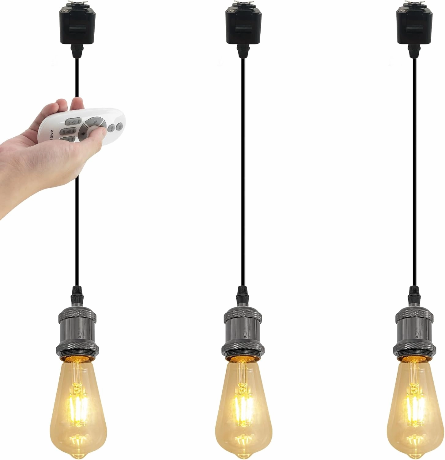 Lightolier Track Pendant Light Black Cord Oil Rubbed Black Socket Retro Style with Remote Control LED Edison Bulbs Decoration Industrial Factory Track Light Customizable for Kitchen