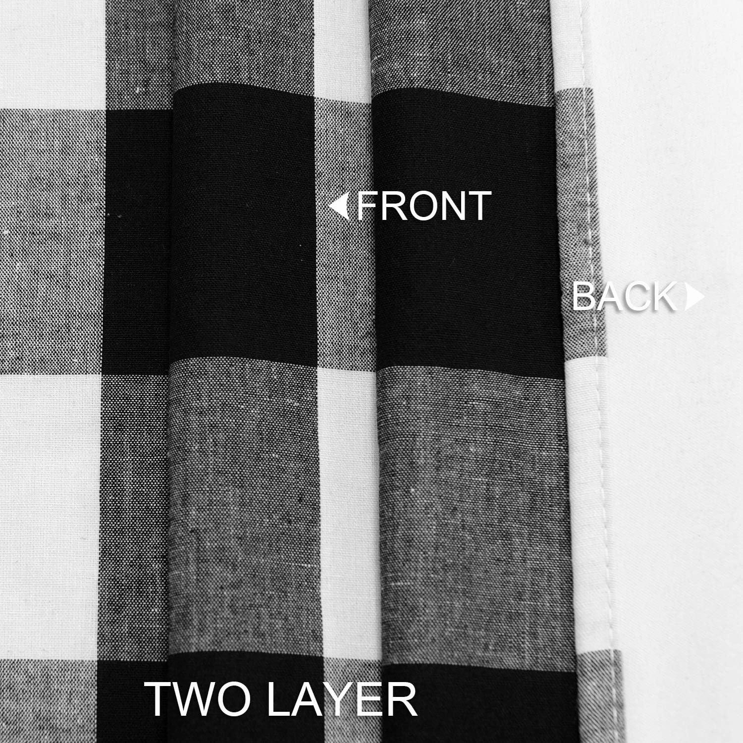 Lined Buffalo Check Plaid Valances for Kitchen, Line Up Farmhouse Gingham Window Treatment Decor Curtains Valances for Living Room Rod Pocket 2 Layers 52 Inch by 18 Inch, Black and White