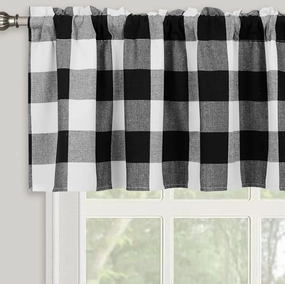 Lined Buffalo Check Plaid Valances for Kitchen, Line Up Farmhouse Gingham Window Treatment Decor Curtains Valances for Living Room Rod Pocket 2 Layers 52 Inch by 18 Inch, Black and White